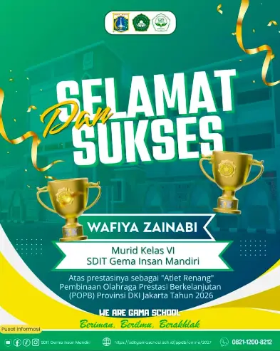 Selamat dan Sukses! Wafiya Zainabi, Siswa SDIT Gema Insan Mandiri, Ukir Prestasi sebagai Atlet Renang POPB Provinsi DKI Jakarta 2026